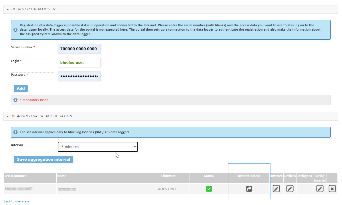 Configure a blueLog in VCOM