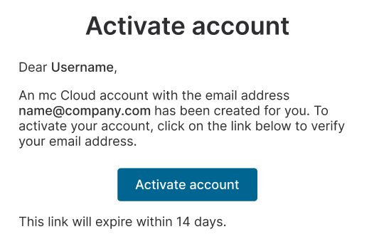 Email to activate your mc Cloud account