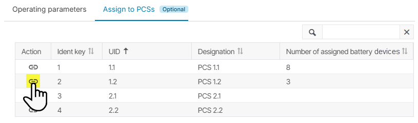 Select Manage assignments to assign battery devices to a PCS