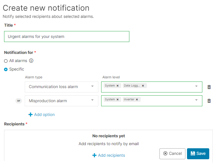 Set up email notifications for alarms