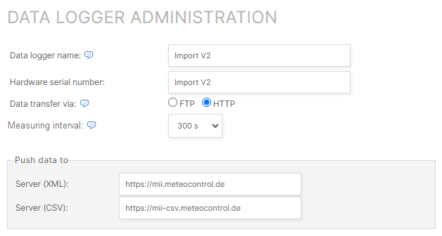 Configure import interface V2 HTTP in VCOM