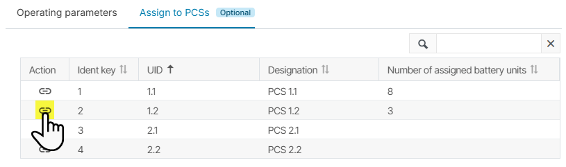 Select Manage assignments to assign battery units to a PCS