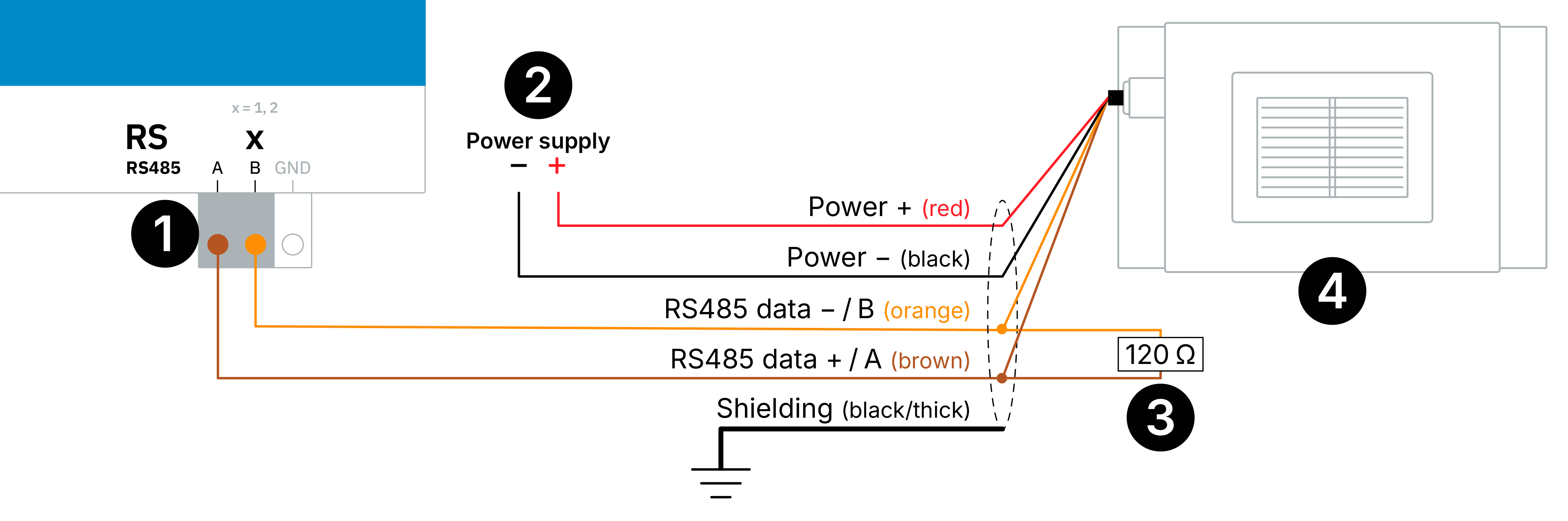Si-RS485TC-T-MB, Si-RS485TC-2T-MB, Si-RS485TC-T-TM-MB (Modbus RTU). Sensor connection