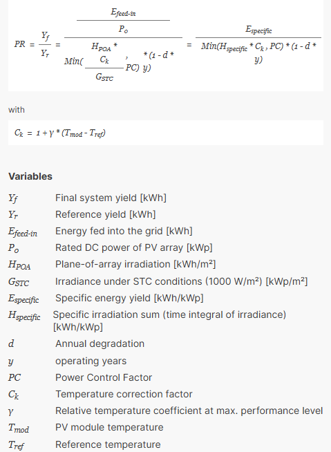 Default Performance ratio formula based on IEC 61724-1