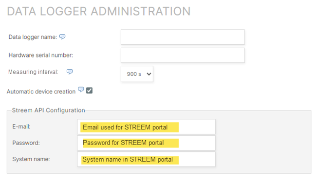 Configure STREEM API in VCOM