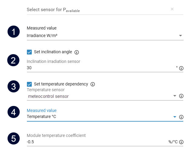 Configure parameters for each irradiance sensor